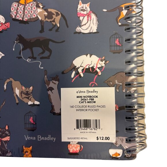 Vera Bradley Small Spiral Notebook CAT'S MEOW 160 Sheets Interior Pocket NEW in - Picture 3 of 4